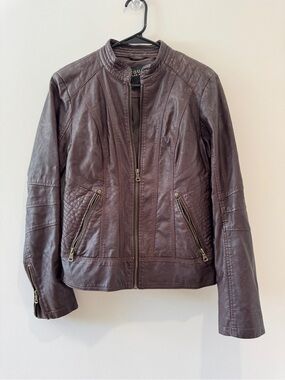 Guess Faux Leather Moto Jacket Brown Medium